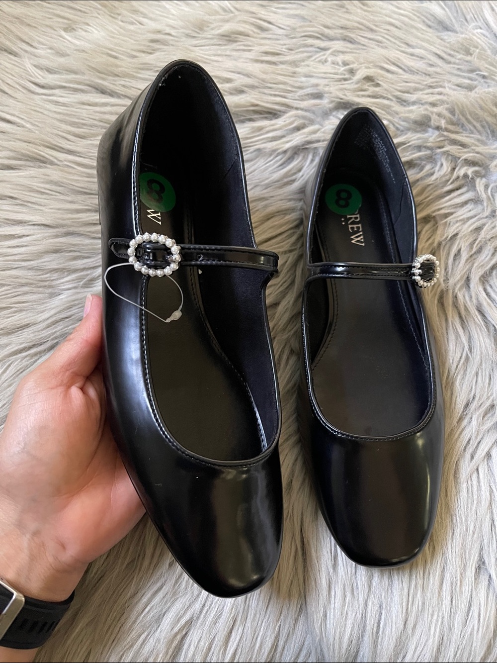 J. Crew Black  Mary Jane Flats with Rhinestone Buckle